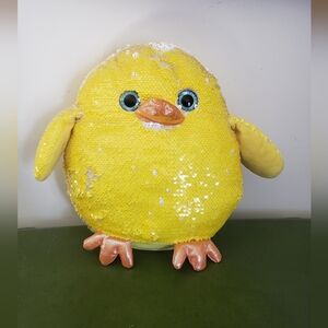 Gitzy Yellow And White Reverse Flip Sequin Plush Chick Stuffed Animal Large